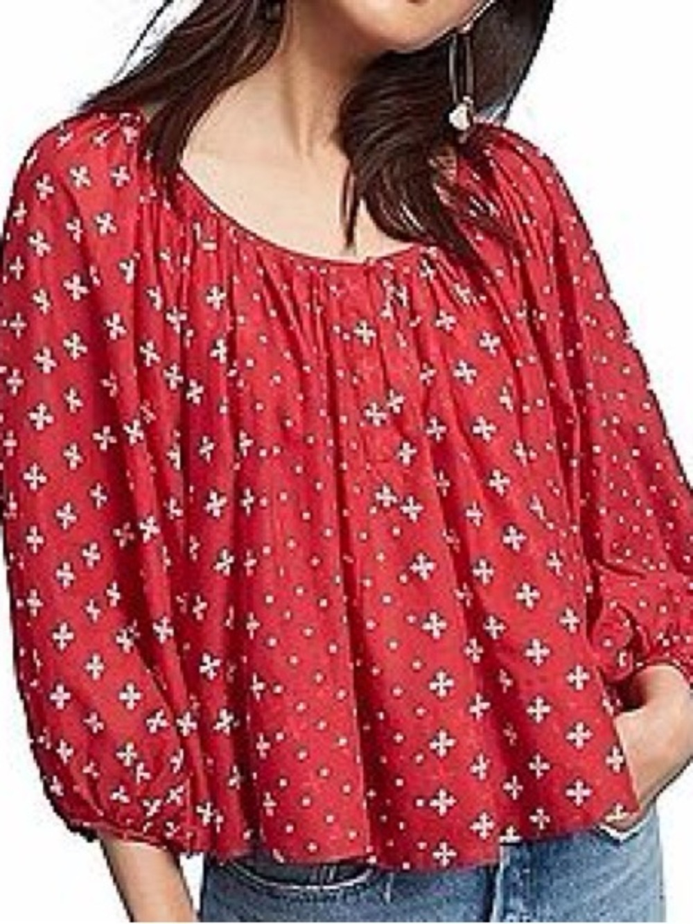 Anthropologie Kopal Pink Cropped Boho Peasant Blouse Size Small Balloon Sleeve